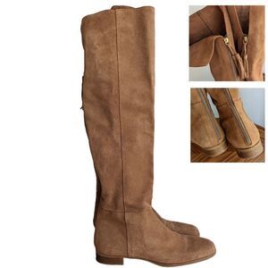 Zara genuine suede over the knee boots tan camel color tassels details s4